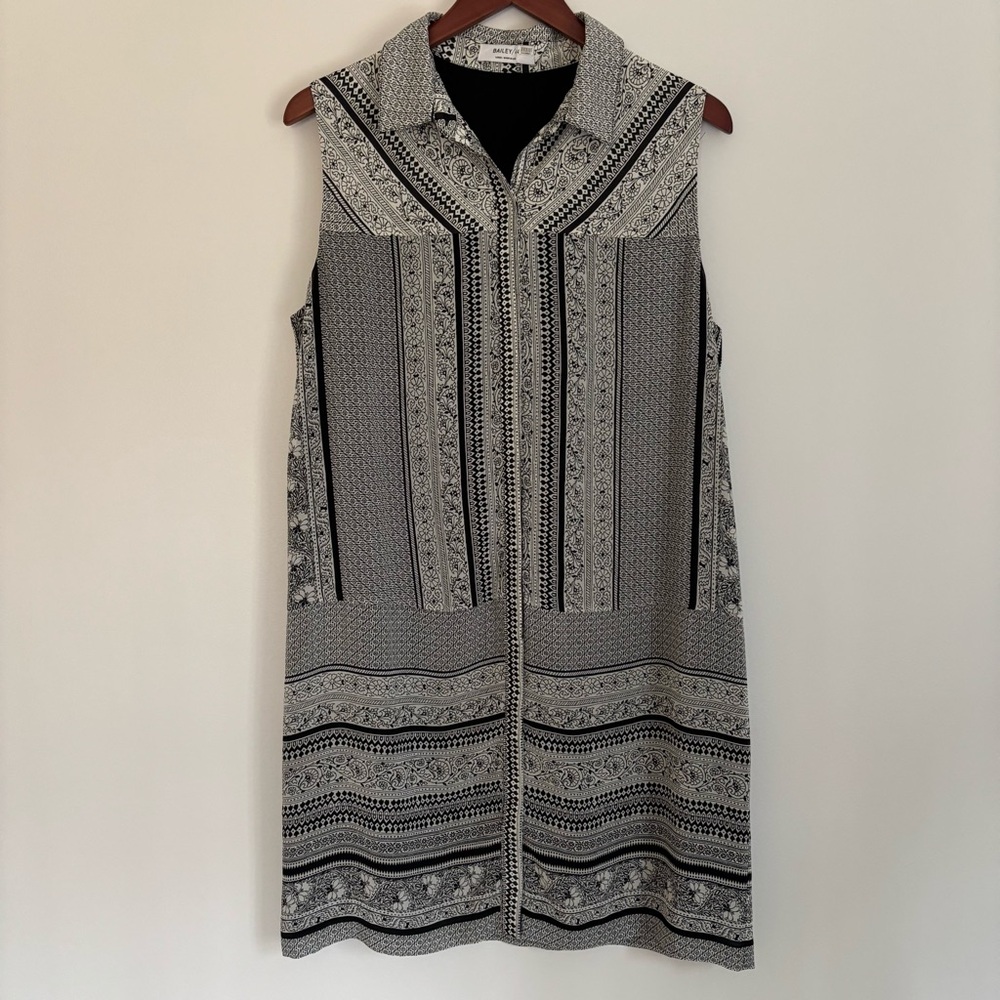 BAILEY 44 | Black & White Scarf Print Patchwork Collared Shirt Dress | Size L
